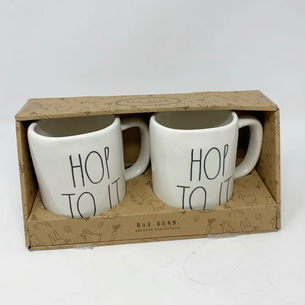 Rae Dunn Hop To It 2 Pack Mugs Easter NEW